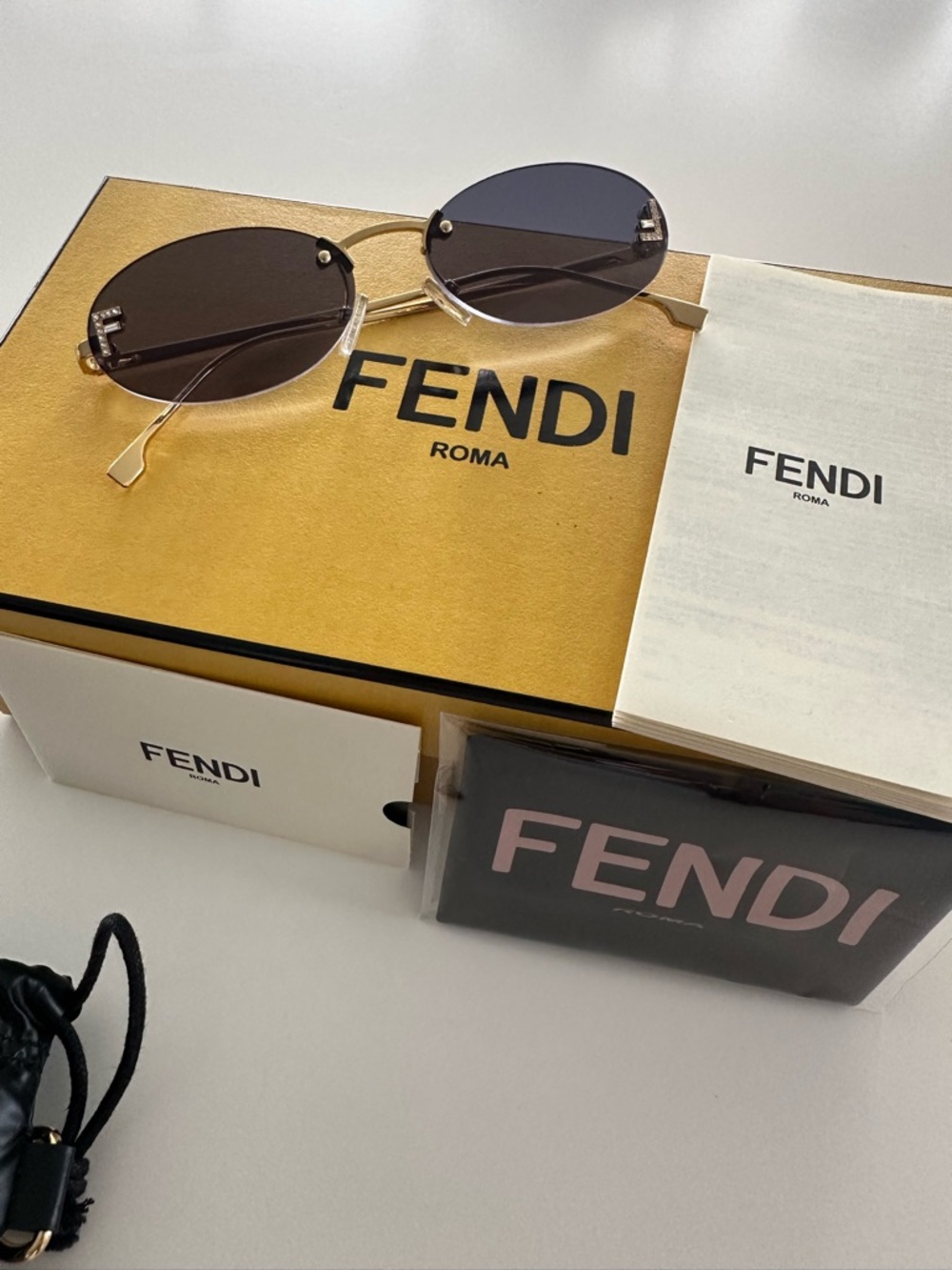 Fendi Gold Frame Sunglasses with Dark Gray Lenses